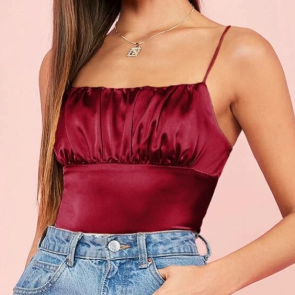 fancy red satin crop top